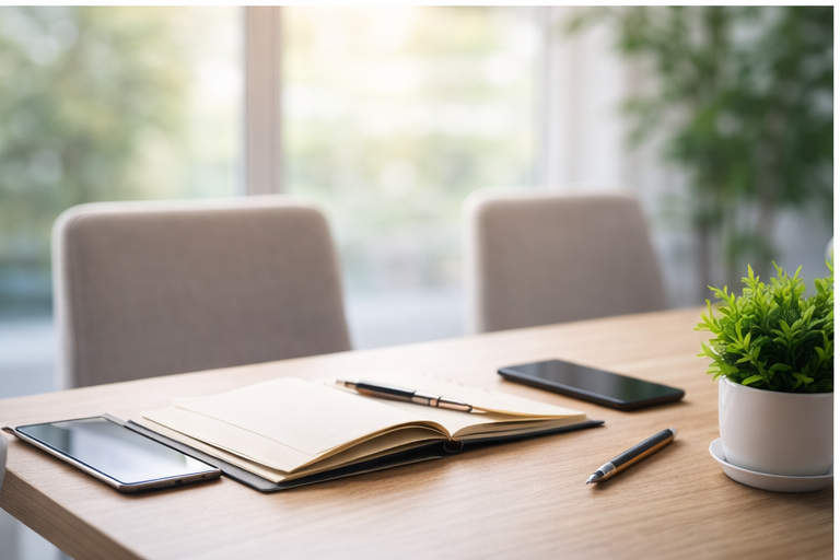 Cartellina con fogli e penna su scrivania luminosa per la sezione recapiti professionali