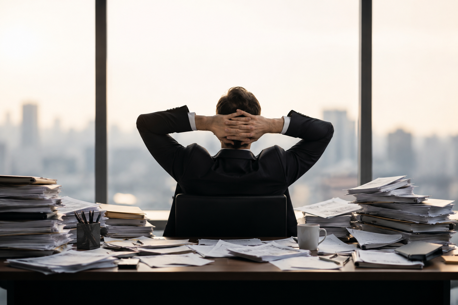 Imprenditore sovraccarico di responsabilità mentre cerca di gestire da solo persone, obiettivi e organizzazione aziendale